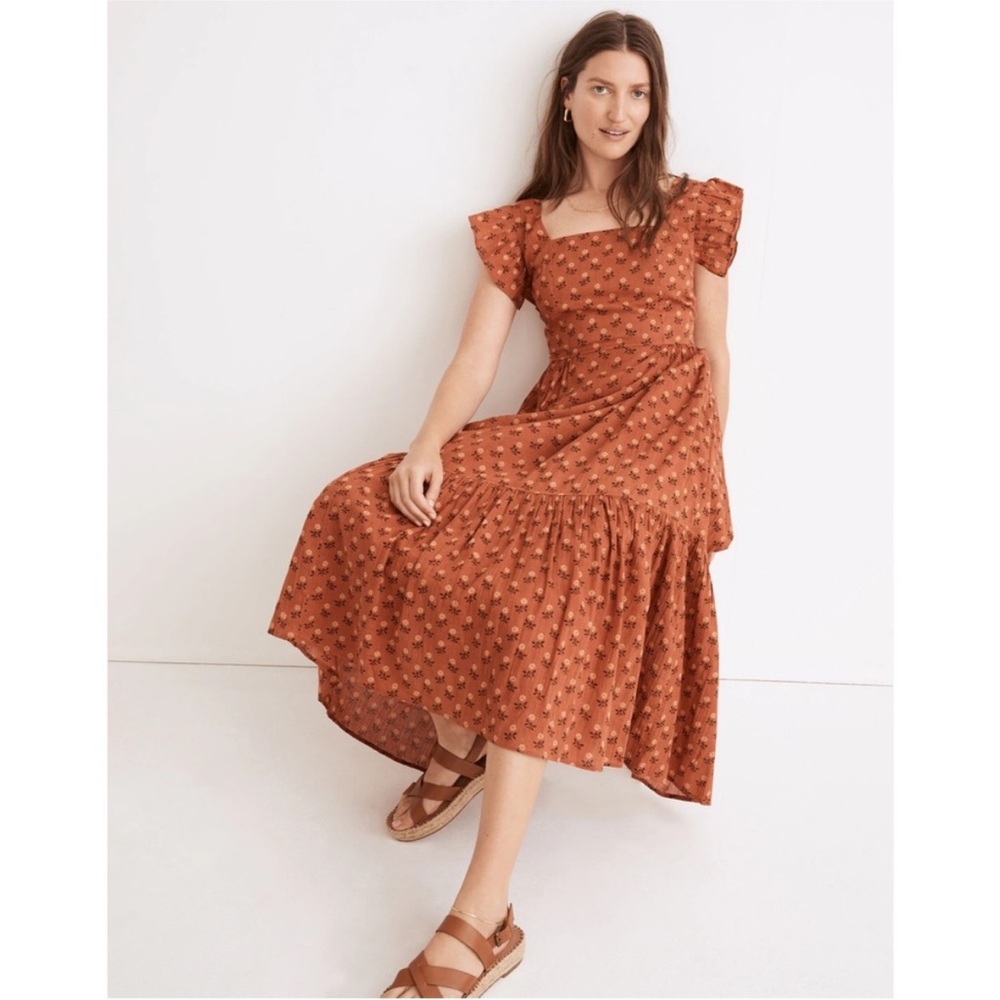 Madewell Terracotta Floral Midi Dress